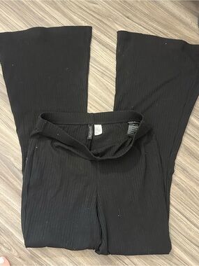 H&M Black Ribbed Wide-Leg Knit Pants